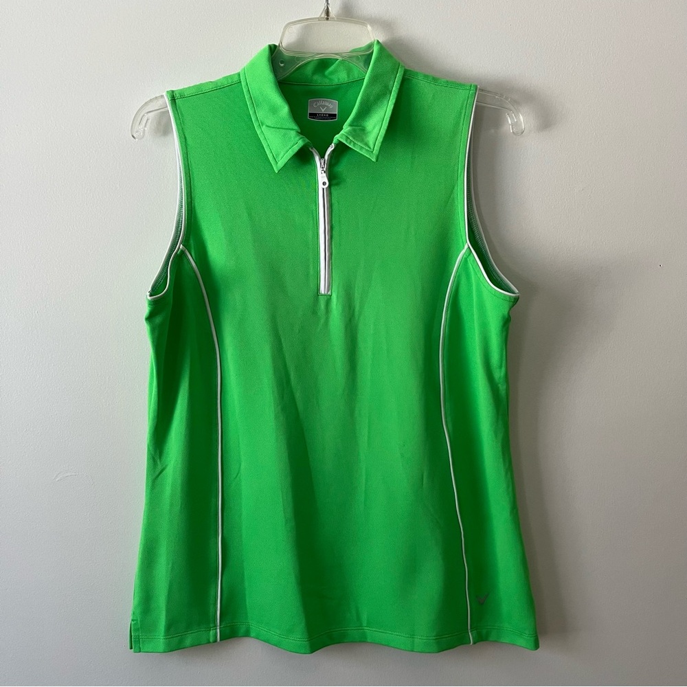 Callaway Sleeveless Golf Polo Shirt Large Bright Green Athletic Outdoor